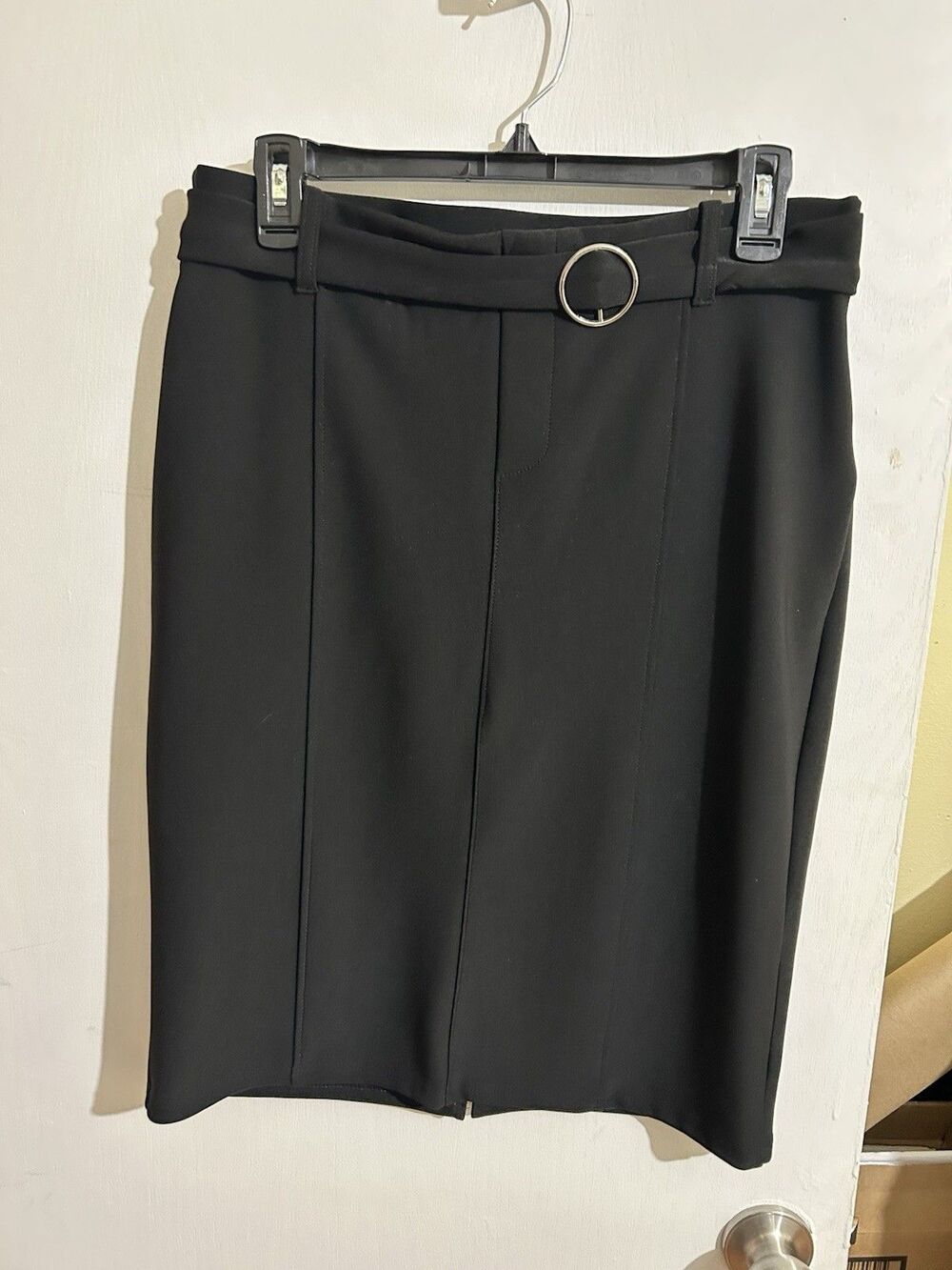 MAZE Collection Women's L Black Solid Pencil Skirt, Knee Length, Buckle, Slit